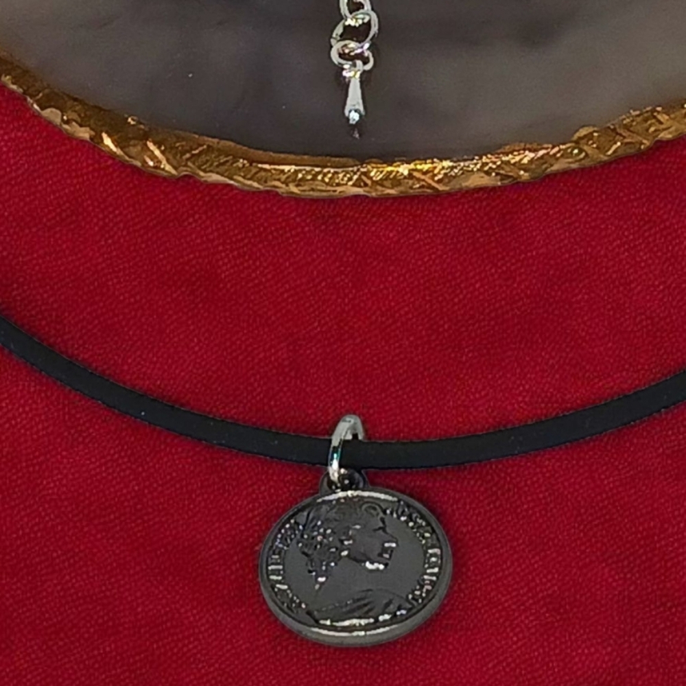 Coin Cord Medallion Enchanted Choker Necklace Whimsigoth 60s Mod 1970s Punk 90s